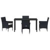 vidaXL Garden Dining Set with Cushion 5 pcs Black Poly Rattan
