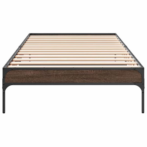 vidaXL Bed Frame Brown Oak Engineered wood, Metal, Plywood Small Single