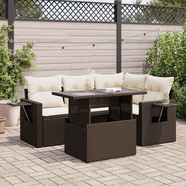 vidaXL 5 Piece Patio Sofa Set with Cushions Brown Poly Rattan