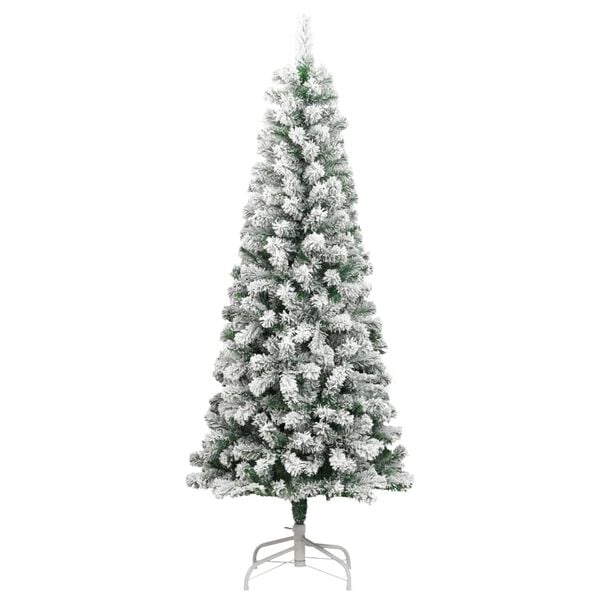 vidaXL Fake Hinged Christmas Tree Green and White PVC, Iron 82.7 in