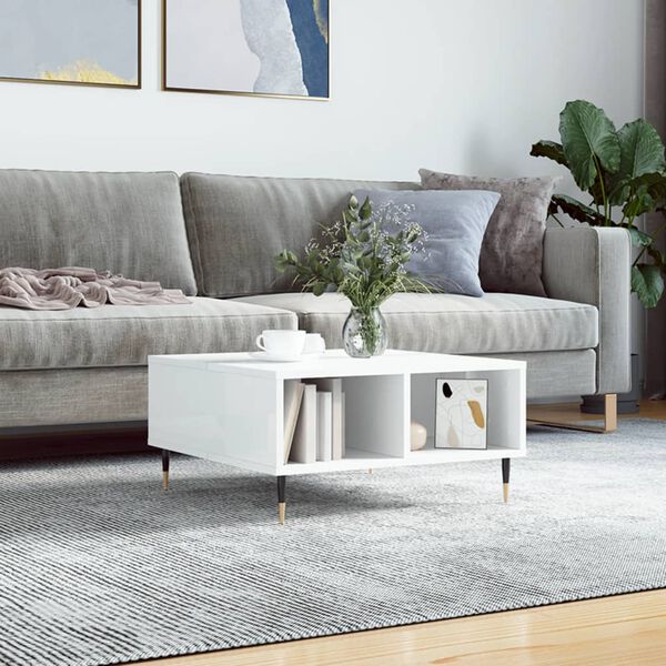 vidaXL Coffee Table High gloss white Engineered wood, Iron Medium