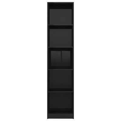 vidaXL 5-Tier Book Cabinet High Gloss Black 15.7"x9.4"x68.9" Engineered Wood