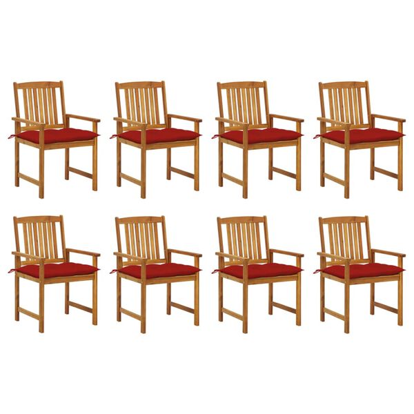 vidaXL Patio Chair Set of 8 Red Cushion, Brown Wood