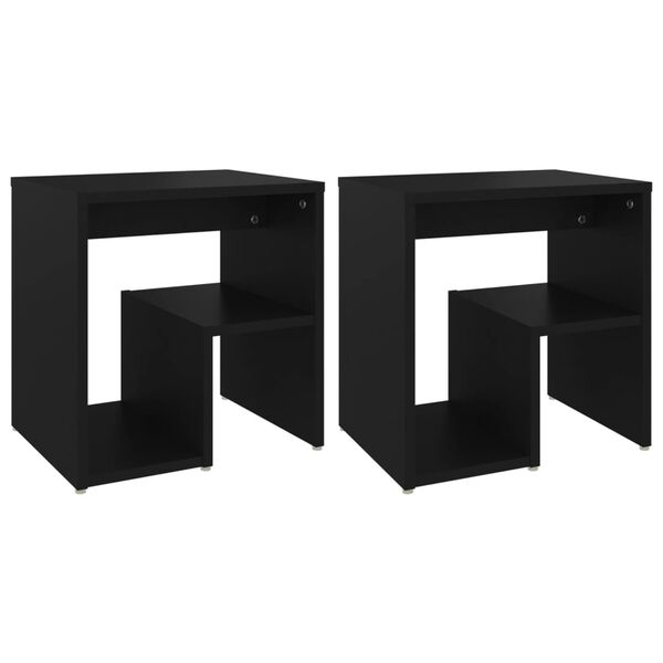 vidaXL Bed Cabinet Set of 2 Black Engineered wood Standard Bed Cabinet