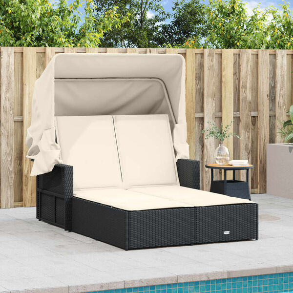 vidaXL Double Sun Lounger Black PE rattan Double-sized