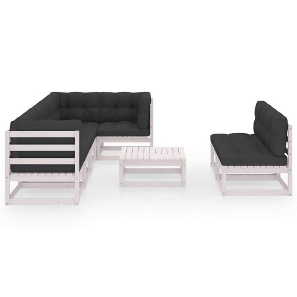vidaXL Garden Lounge Set White Solid pine wood, fabric (100% polyester)