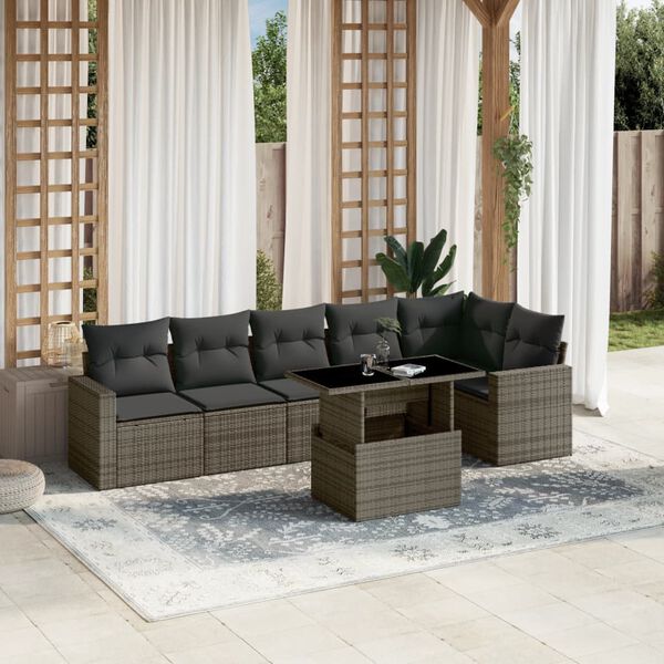 vidaXL Garden Sofa Set Gray PE rattan, powder-coated steel, tempered glass