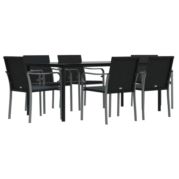 vidaXL Garden Dining Set Black, Dark Grey Poly Rattan, Steel, Tempered Glass
