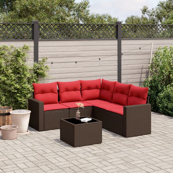 vidaXL 6 Piece Patio Sofa Set with Cushions Brown Poly Rattan