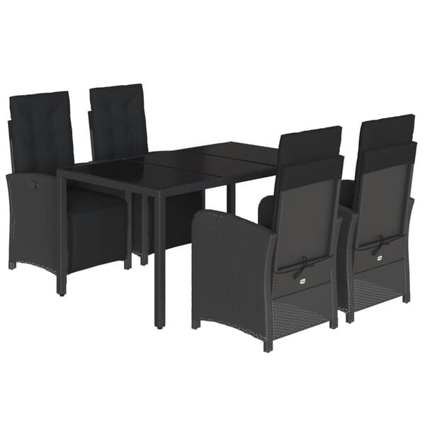 vidaXL 5 Piece Patio Dining Set with Cushions Black Poly Rattan
