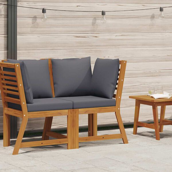 vidaXL Sectional Corner Sofa with Dark Gray Cushion Solid Acacia Wood