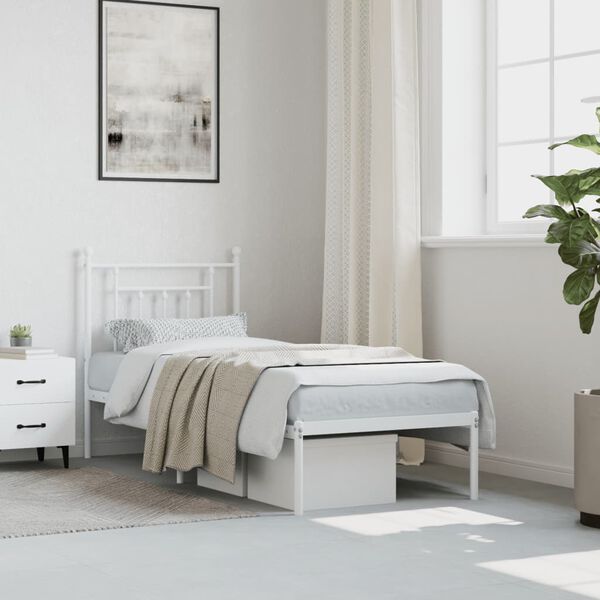 vidaXL Bed Frame White Powder-Coated Steel Small Single Bed Frame
