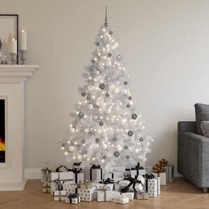 vidaXL Christmas Tree White PVC 70.9 in Ornaments Fake Christmas Tree