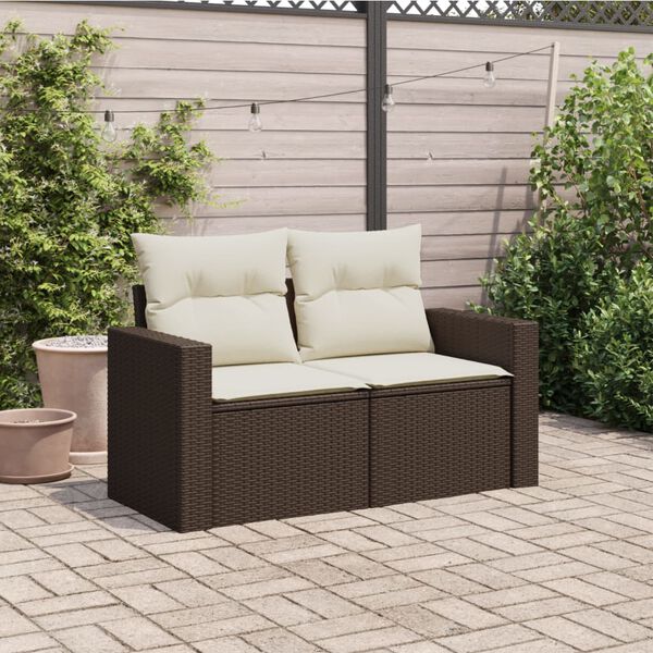 vidaXL Garden Sofa Brown Poly Rattan 2-seater Adjustable Feet