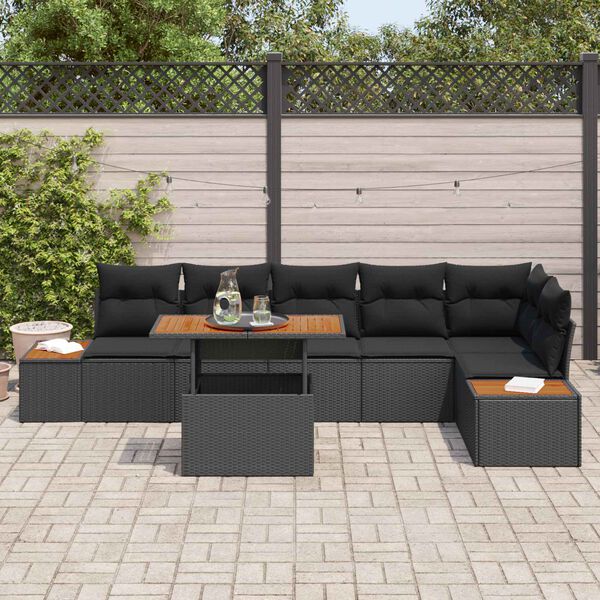 vidaXL Garden Sofa Set with Storage 7 pcs Black Poly rattan