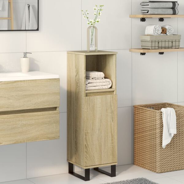 vidaXL Bathroom Cabinet Sonoma Oak Engineered Wood Narrow