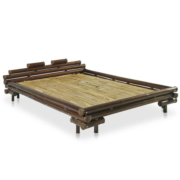 vidaXL Bamboo Bed Dark Brown Bamboo and Natural Rattan 55.1x78.7in Double