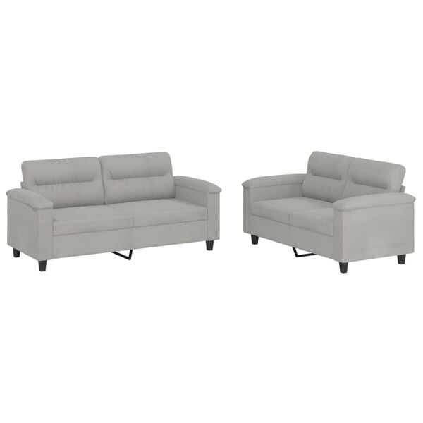 vidaXL Sofa Set Light Grey Microfiber fabric 47.2 in, 55.1 in Durable