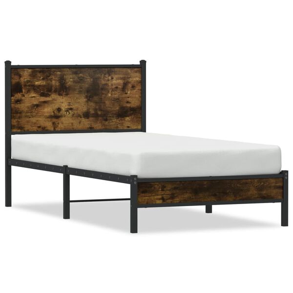 vidaXL Bed Frame Smoked Oak Steel, Engineered Wood Twin Bed Frame