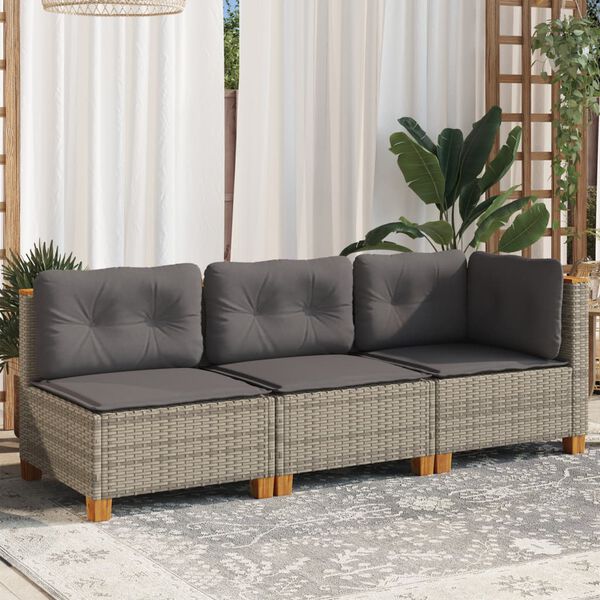 vidaXL Garden Sofa Set of 3 Grey PE Rattan 3-Seater Modular