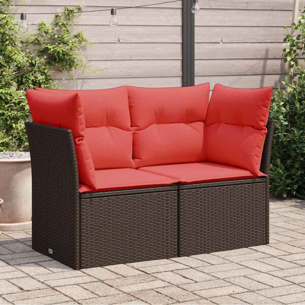 vidaXL Garden Sofa with Cushion 7 pcs Brown and red Poly rattan