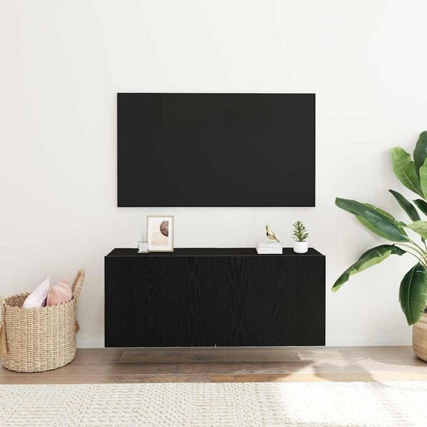 vidaXL TV Cabinet Set Wall-mounted Black Oak 39.37 x 11.81 x 16.14 in