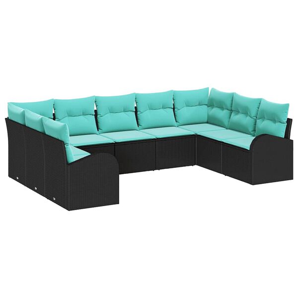 vidaXL Sofa Set with Cushion Black Synthetic: Poly Rattan
