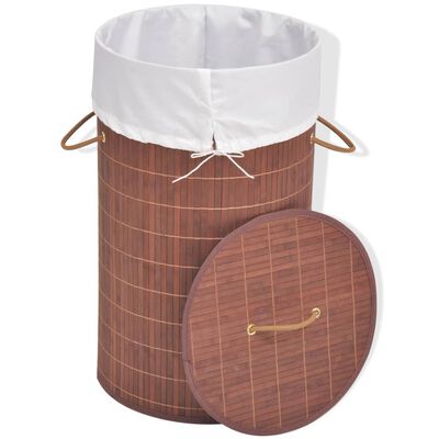 vidaXL Bamboo Laundry Bin Round Brown