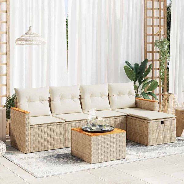 vidaXL Garden Sofa Set Beige PE rattan, powder-coated steel, acacia wood