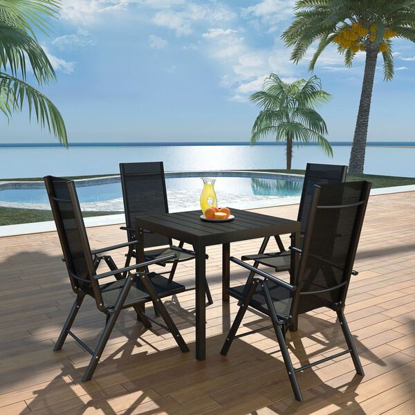 vidaXL Outdoor Dining Set Black Aluminum, WPC, Textilene Medium Foldable