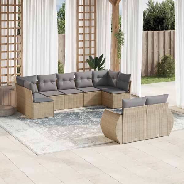 vidaXL Garden Sofa Set Beige PE rattan, Powder-Coated Steel Large
