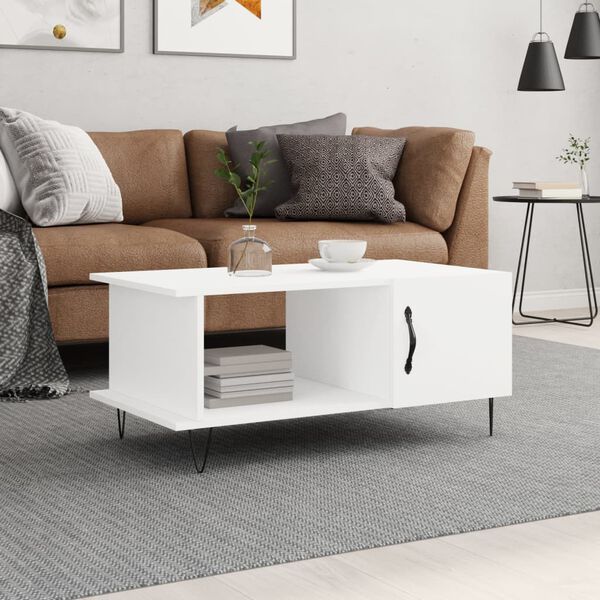 vidaXL Coffee Table White Engineered wood, Iron 35.4 x 19.7 x 15.7 in