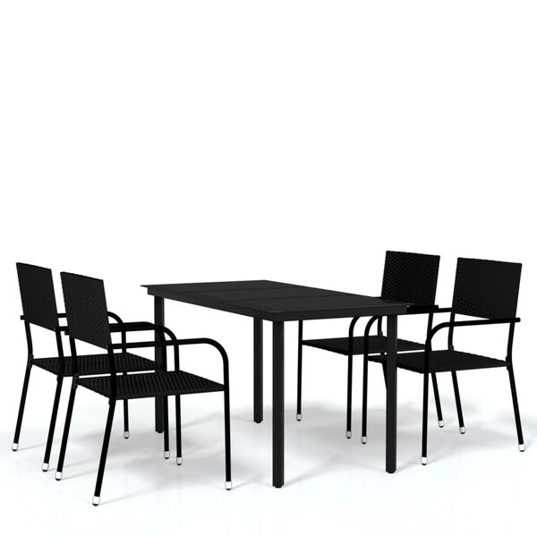 vidaXL Garden Dining Set Black Powder-coated steel, PE rattan, glass