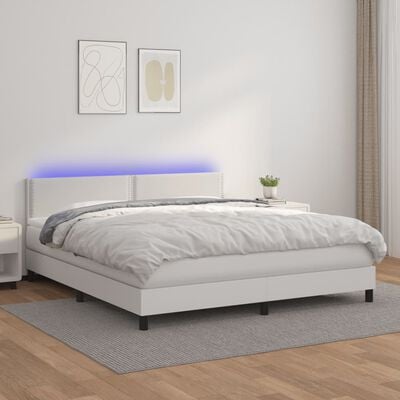 vidaXL Box Spring Bed with Mattress&LED King Faux Leather