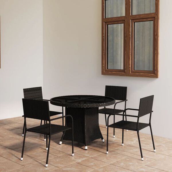 vidaXL Garden Dining Set Black Poly Rattan, Steel, Glass Medium