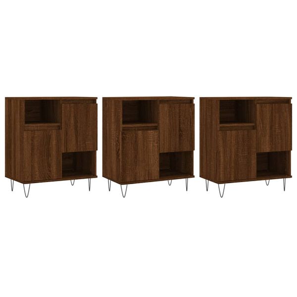 vidaXL Sideboard Set of 3 Brown Oak Engineered Wood, Metal