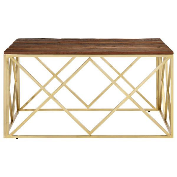 vidaXL Coffee Table Gold, Wood Stainless Steel, Solid Sleeper Wood 39.4 in