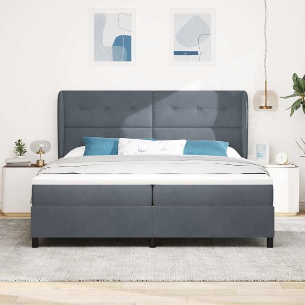 vidaXL Box Spring Bed Dark Grey 78.74 x 78.74 in Polyester