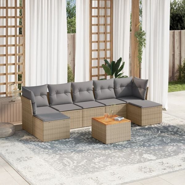 vidaXL Garden Sofa Set Beige Poly Rattan Large Adjustable
