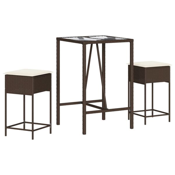 vidaXL Patio Bar Set Set of 2 Brown PE rattan Standard Modern