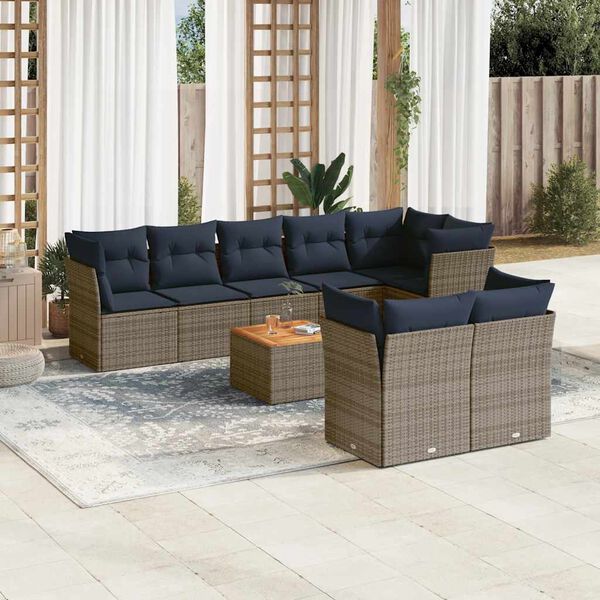 vidaXL 9 Piece Patio Sofa Set with Cushions Gray Poly Rattan