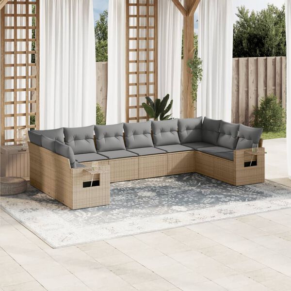 vidaXL Garden Sofa Set Beige PE rattan 10 Piece Set Modular