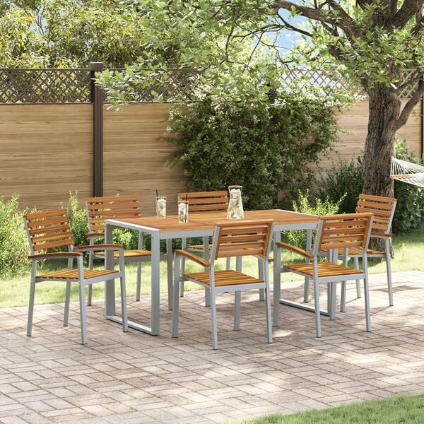 vidaXL Garden Dining Set 7 pcs Grey Solid Acacia Wood