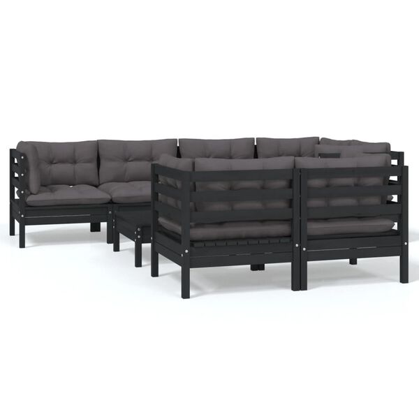 vidaXL Garden Lounge Set Black Solid pinewood, fabric (100% polyester)