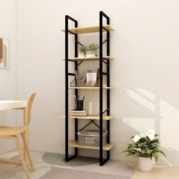 vidaXL Book Cabinet Pinewood and Black Pinewood and Metal Large