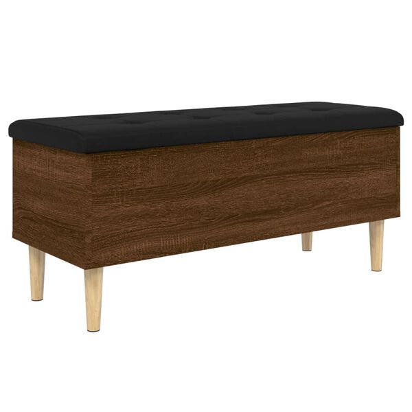 vidaXL Storage Bench Brown Oak Engineered Wood, Faux Leather Cushion