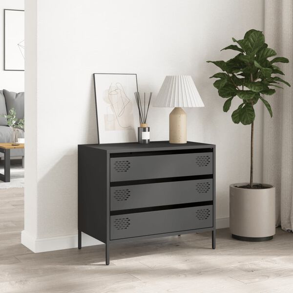 vidaXL Sideboard Black Cold-rolled steel Medium Sideboard Rectangular