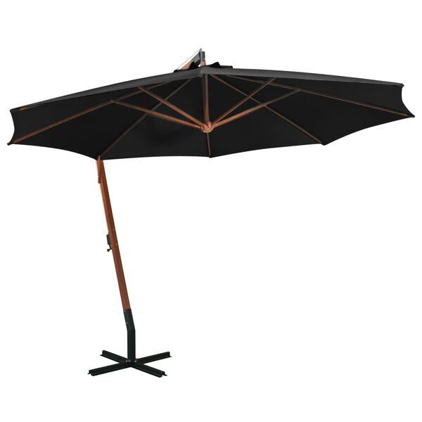 vidaXL Hanging Garden Parasol Black Fir Wood, Bamboo, Polyester, Iron