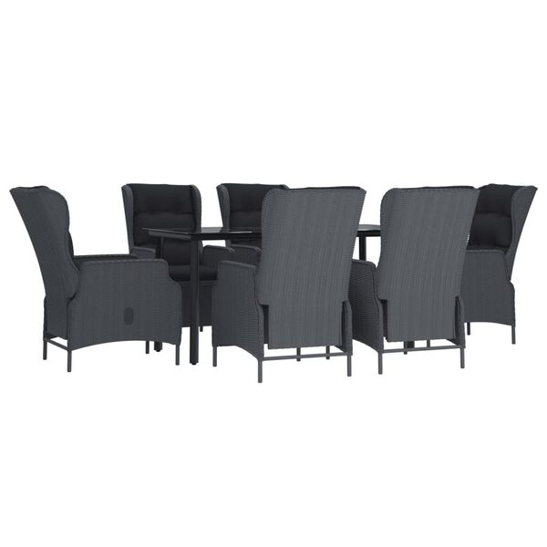 vidaXL Garden Dining Set Dark Grey Poly Rattan Large Adjustable Armrests