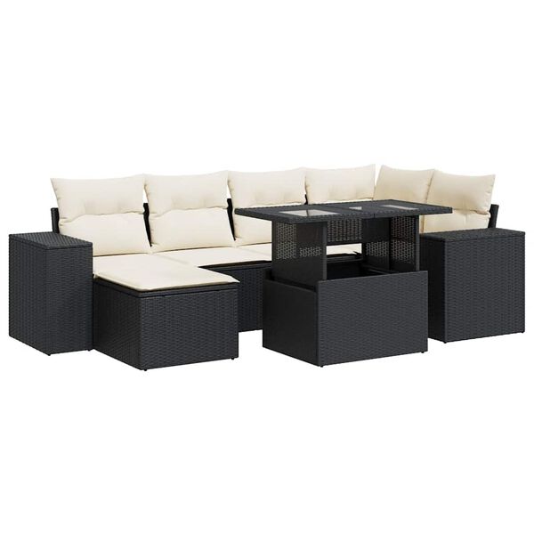 vidaXL Garden Sofa Set Black PE Rattan 7-Piece Adjustable Feet